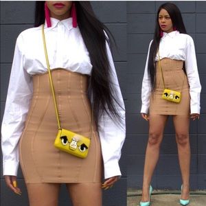 Brown/nude high waisted underboob skirt
